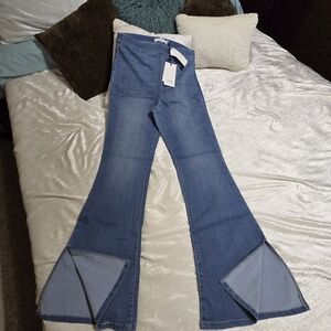 Women's Flared Blue Jeans With Side Slits By Cello Size L NWT!!